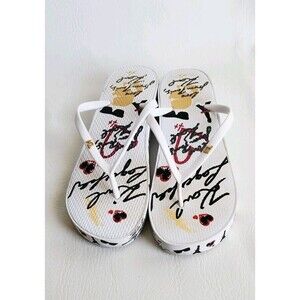 Karl Lagerfeld White Nola Graffiti Flip Flop Size 9